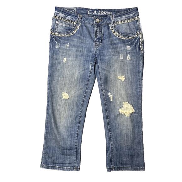Jeans Capri LA IDOL USA – Taille 14 – Bleu, Embellishments, Neuf Avec étiquettes
